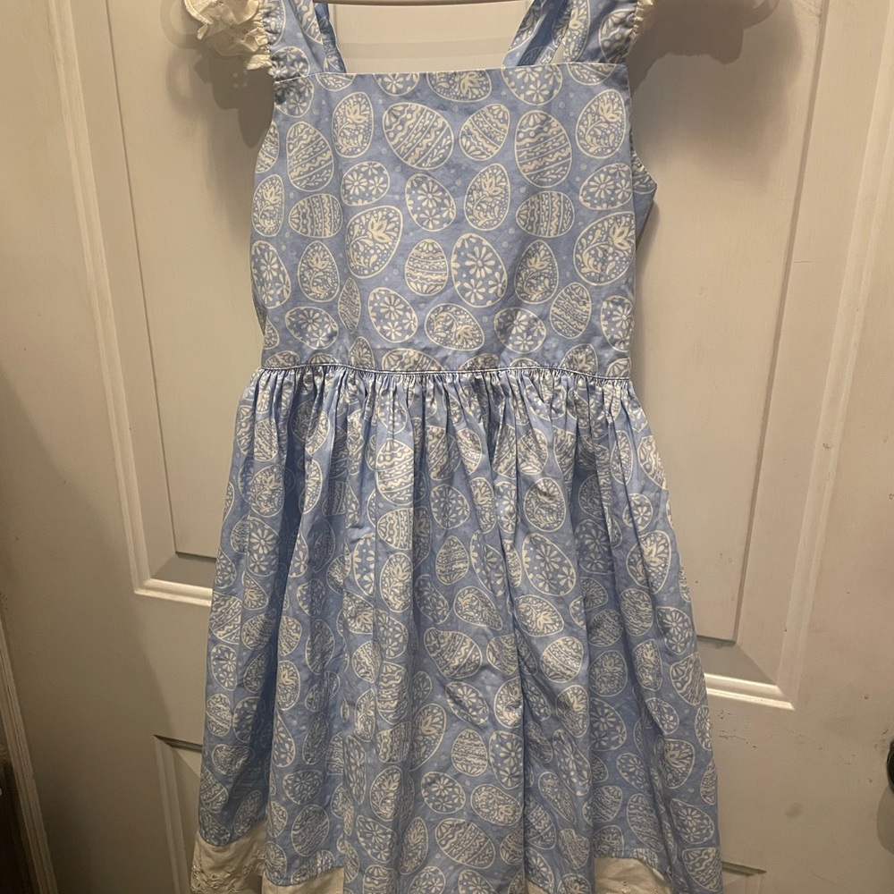 Eleanor Rose Girl’s Easter Dress Blue/White with Easter eggs print Adorable!!!